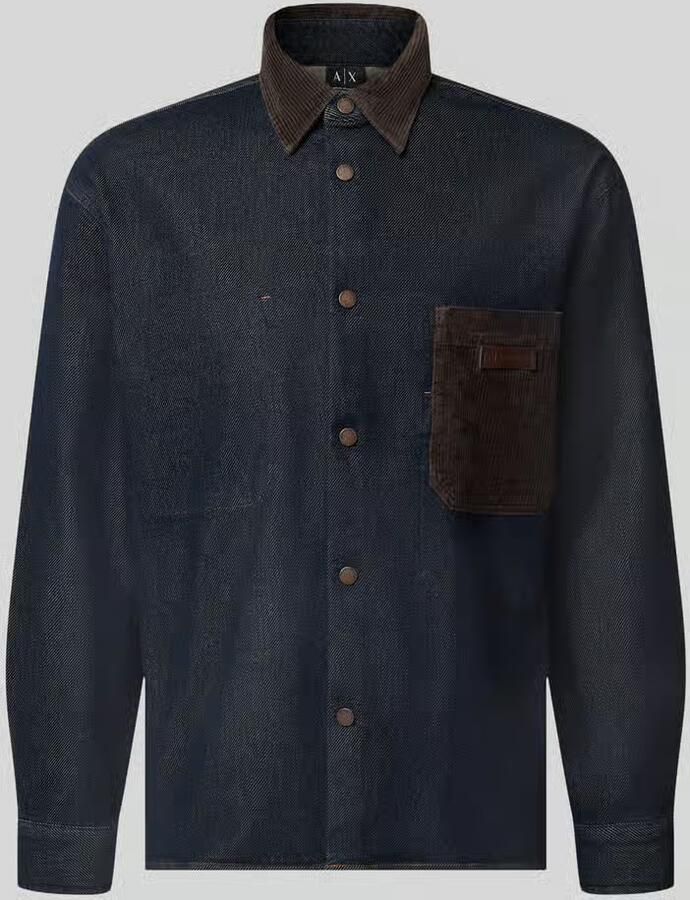 Armani Exchange Overshirt met kentkraag in corduroy look en labelpatch