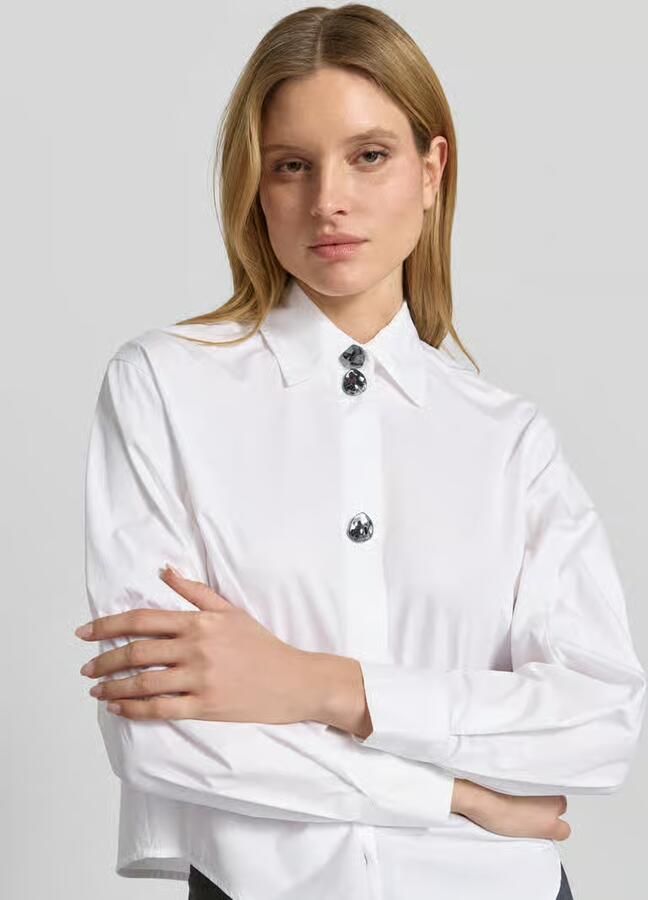 Armani Exchange regular fit blouse van katoen met ballonmouwen