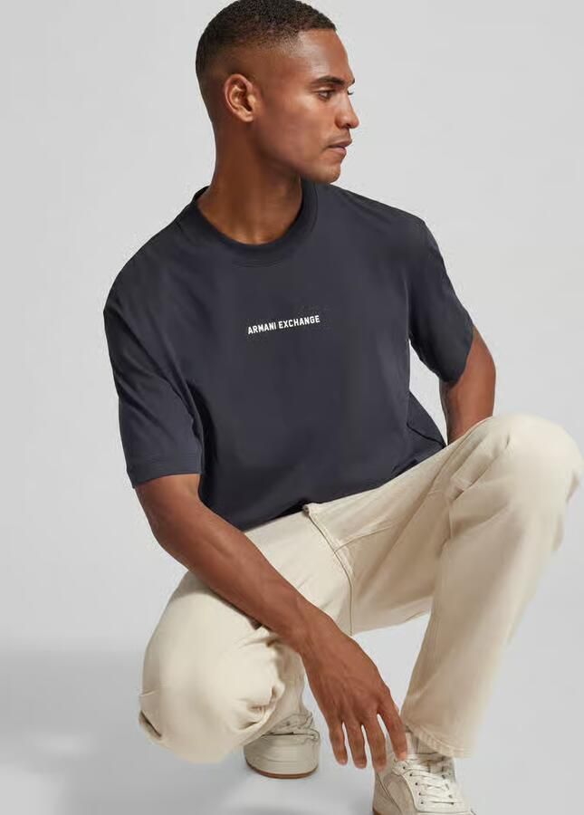 Armani Exchange Casual Logo T-Shirt Short Sleeve Blue Heren - Foto 4