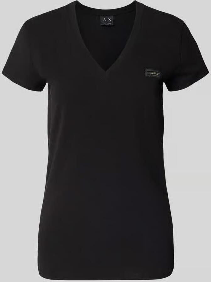 Armani Exchange T-shirt met V-hals en labelstitching
