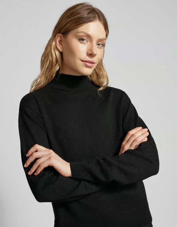 Armani Exchange Zwarte Gebreide Trui met Metalen Draad Black Dames