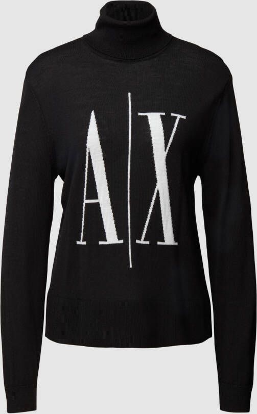 Armani Exchange Zwarte Wollen Sweatshirt Aw24 Polo Hals Black Dames