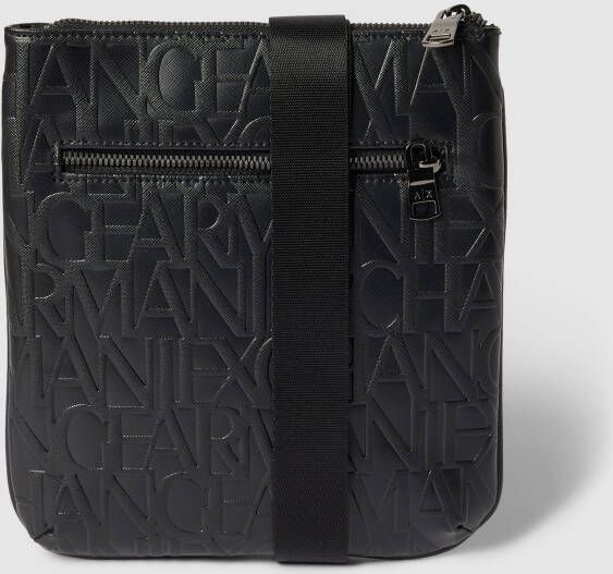 Armani Exchange Zwarte Plat Tas van Gerecycled Materiaal met Verstelbare Band en Aangepaste Ritssluiting Black Heren