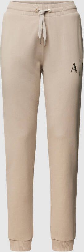 Armani Exchange Sportieve Katoenen Sweatpants Elastische Taille Logo Beige Dames