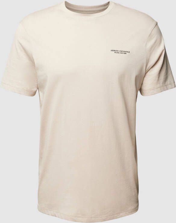 Armani Exchange Logo Crewneck Regular Fit Katoenen T-shirt Beige Heren