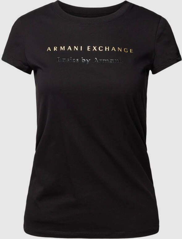 Armani Exchange Slim Fit Logo Bedrukt Katoenen T-Shirt Zwart Black Dames