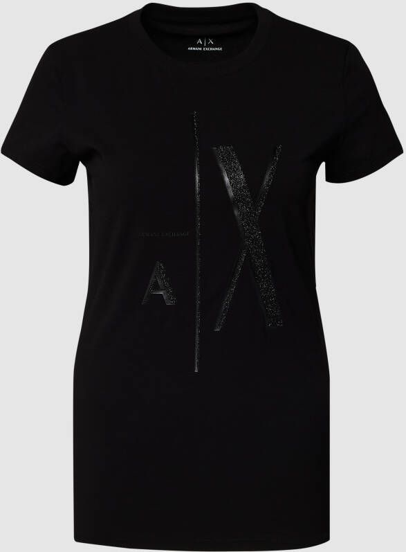 Armani Exchange Zwart Slim Fit T-shirt met Logo Black Dames