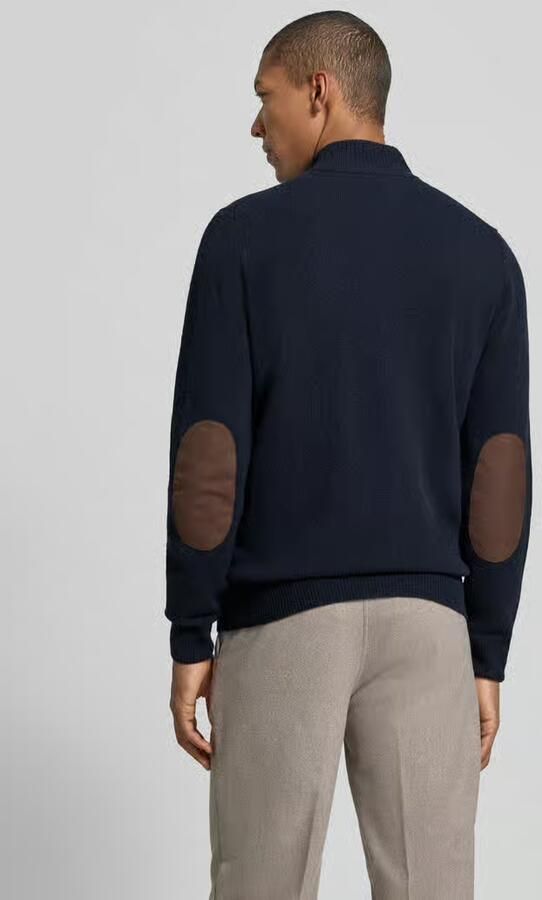 Barbour Chunky Lambswool Sweater met Alcantara Elleboog Patches Blue Heren - Foto 8