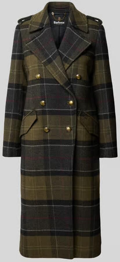 Barbour Getailleerd lange wollen jas van wolmix met ruitmotief