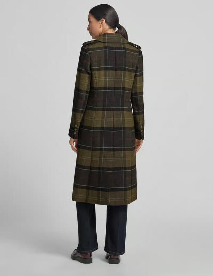 Barbour Getailleerd lange wollen jas van wolmix met ruitmotief - Foto 3