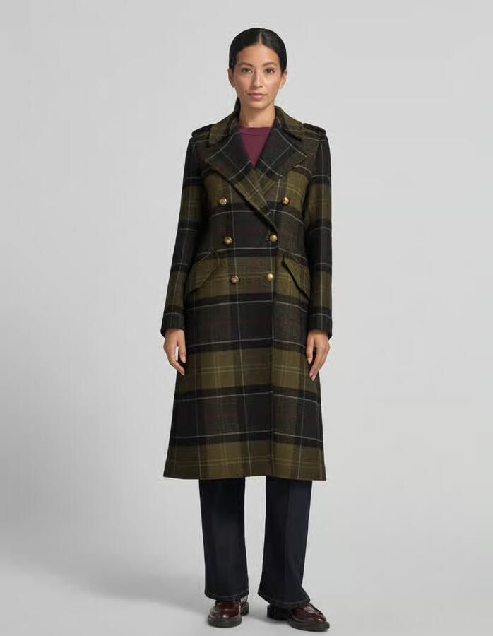 Barbour Getailleerd lange wollen jas van wolmix met ruitmotief - Foto 2