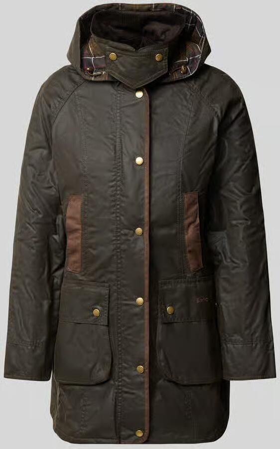 Barbour Olijfgroene Gewaxte Katoenen Parka met Tartan Voering Groen Dames
