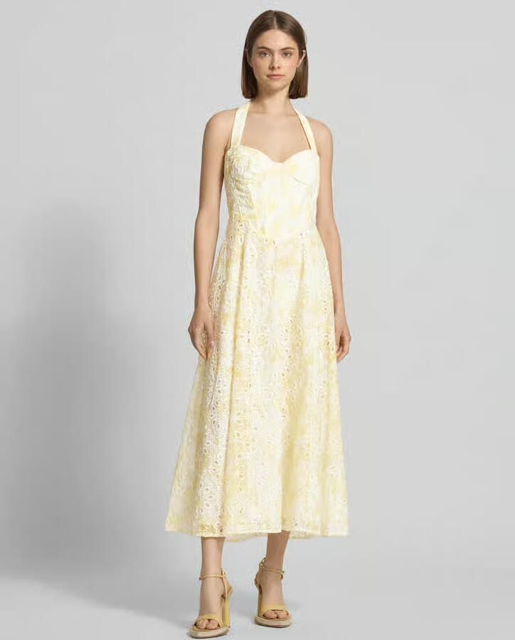 Bardot midi-jurk met halter en ajourwerk model 'POLLIE' - Foto 3