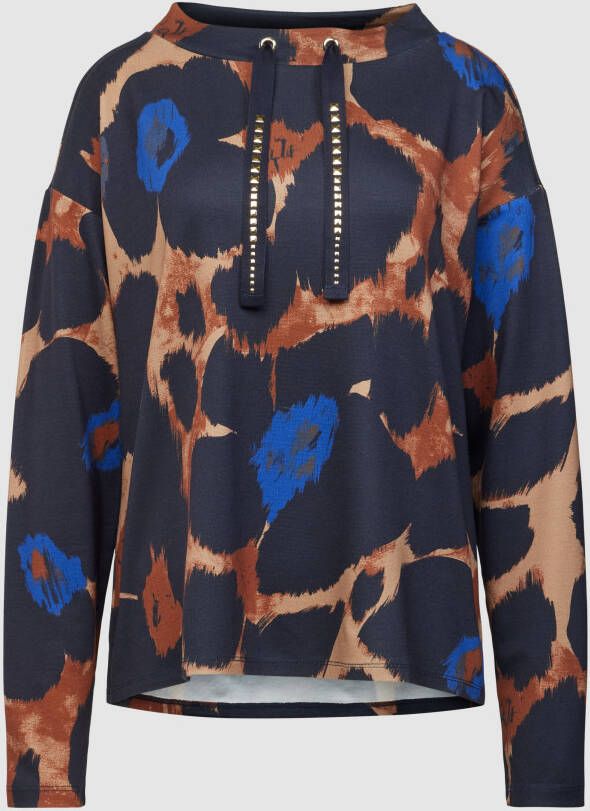 Betty Barclay hoodie met panterprint en studs donkerblauw bruin