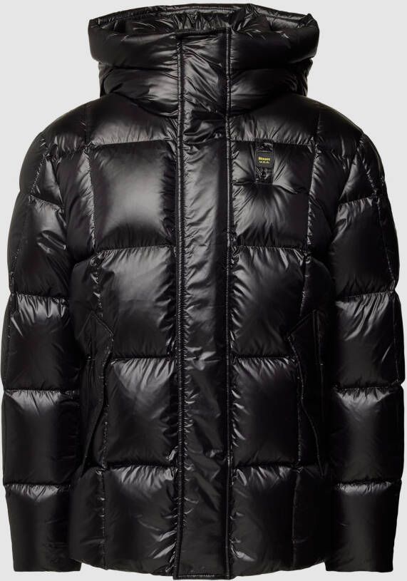 Blauer Usa Donsjack in doorgestikte look met labeldetail