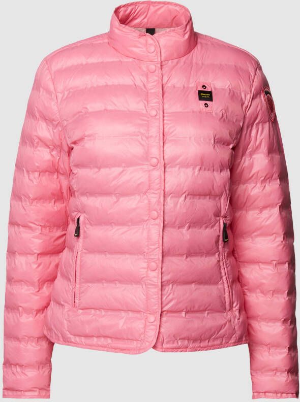 Blauer Korte donsjas met horizontale gestreepte stiksels Roze Dames