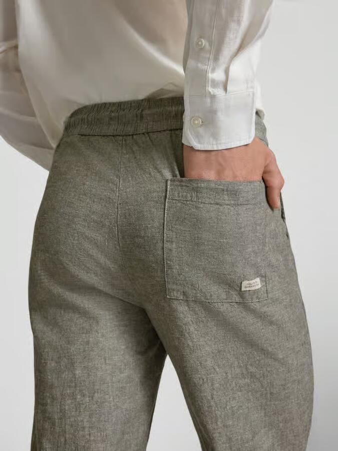 Blend Broek van mix van katoen en linnen met elastische tailleband