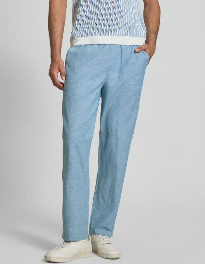Blend Broek van mix van katoen en linnen met elastische tailleband - Foto 3