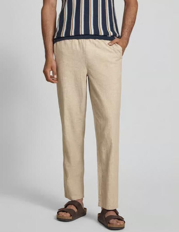 Blend Broek van mix van katoen en linnen met elastische tailleband - Foto 3