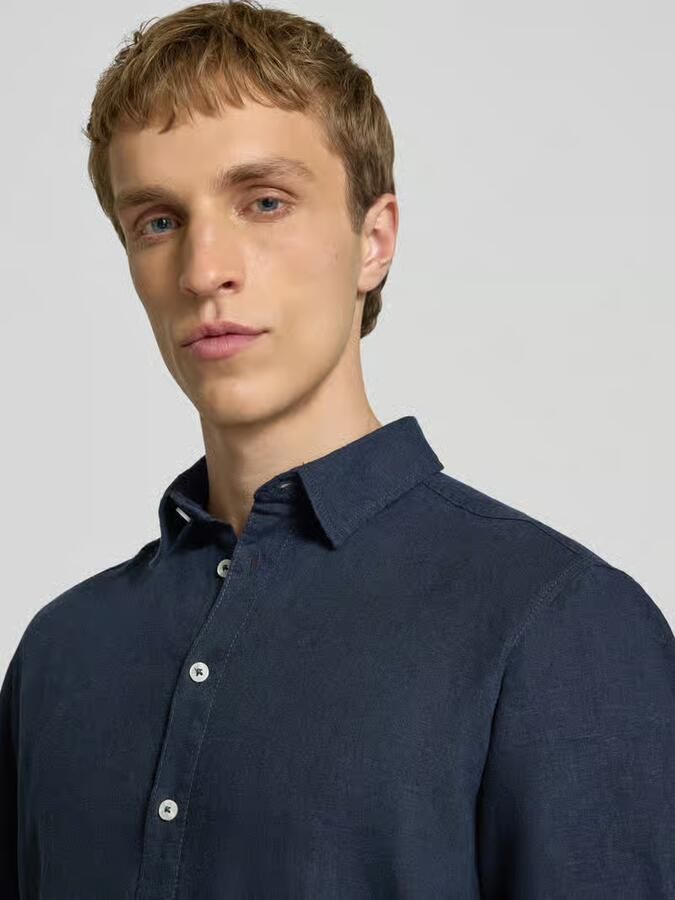 Blend slim fit linnen overhemd met viscose model 'Bobby'