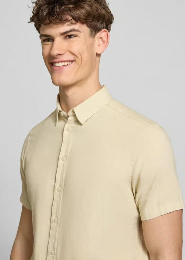 Blend slim fit linnen overhemd met viscose model 'Bobby'