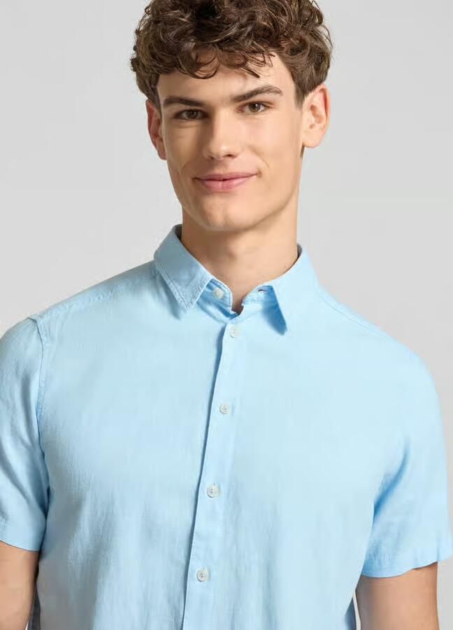 Blend slim fit linnen overhemd met viscose model 'Bobby'