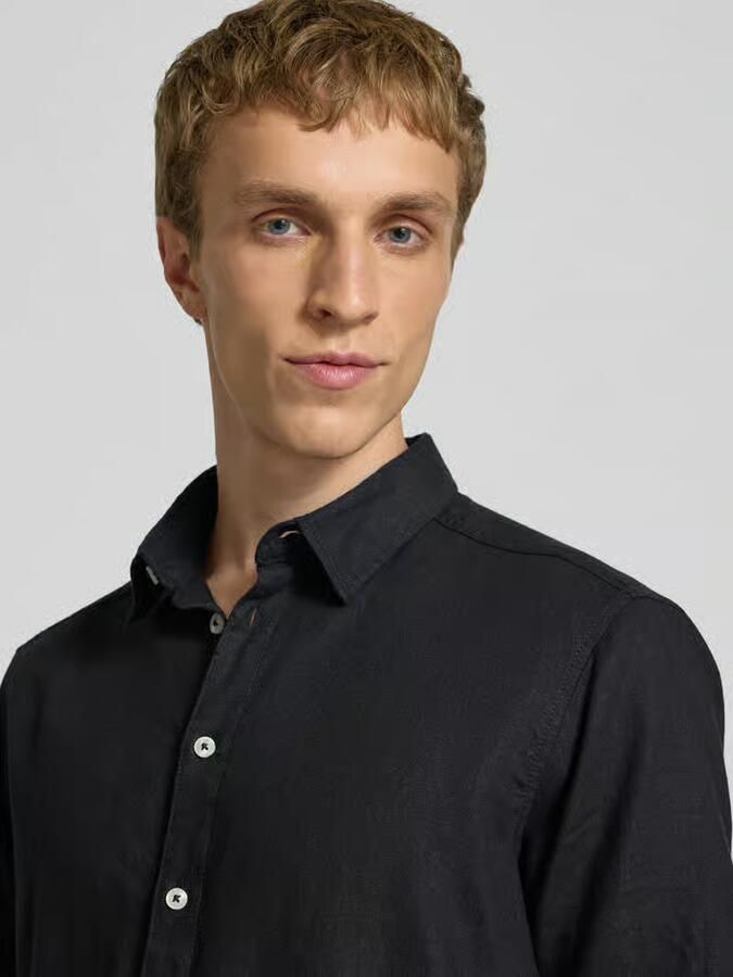 Blend slim fit linnen overhemd met viscose model 'Bobby'