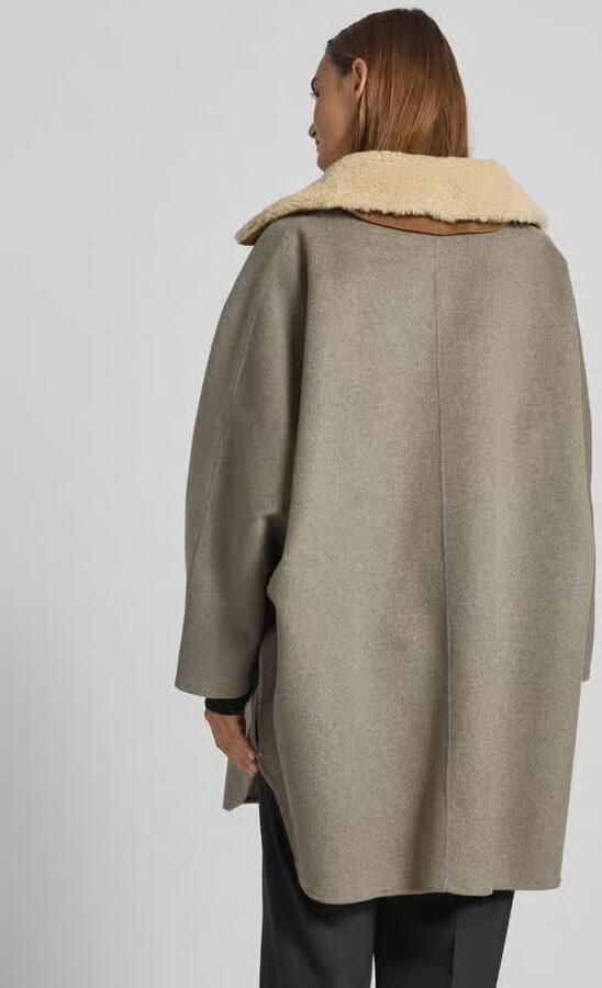 Blonde No. 8 Loose fit lange wollen jas met afneembare teddy kraag
