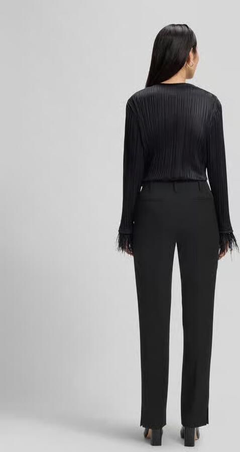 Boss High waist stoffen broek van wol met zijsplit - Foto 3