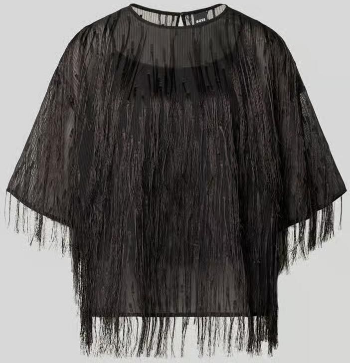 Boss Loose fit blouse met korte mouwen met franjes model 'Bafray'