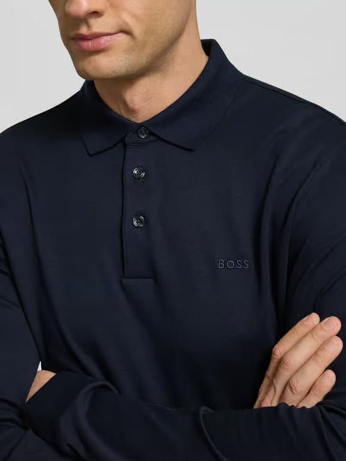 Hugo Boss Organisch Katoenen Longsleeve met Platgebreide Kraag Blue Heren - Foto 4