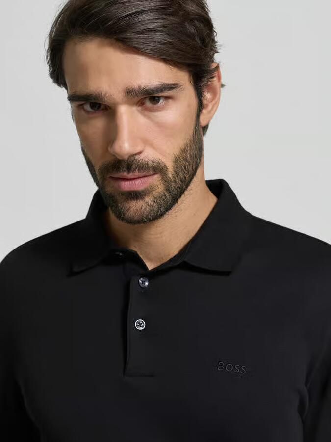 Hugo Boss Organisch Katoenen Longsleeve met Platte Gebreide Kraag Black Heren - Foto 3