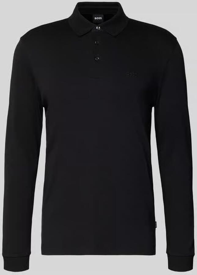 Hugo Boss Organisch Katoenen Longsleeve met Platte Gebreide Kraag Black Heren - Foto 2