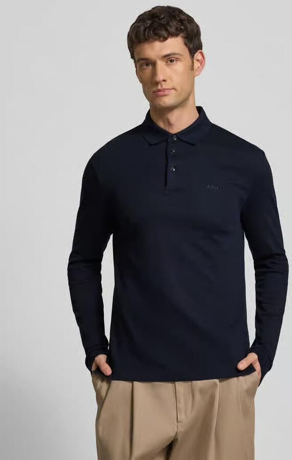 Hugo Boss Organisch Katoenen Longsleeve met Platgebreide Kraag Blue Heren - Foto 4