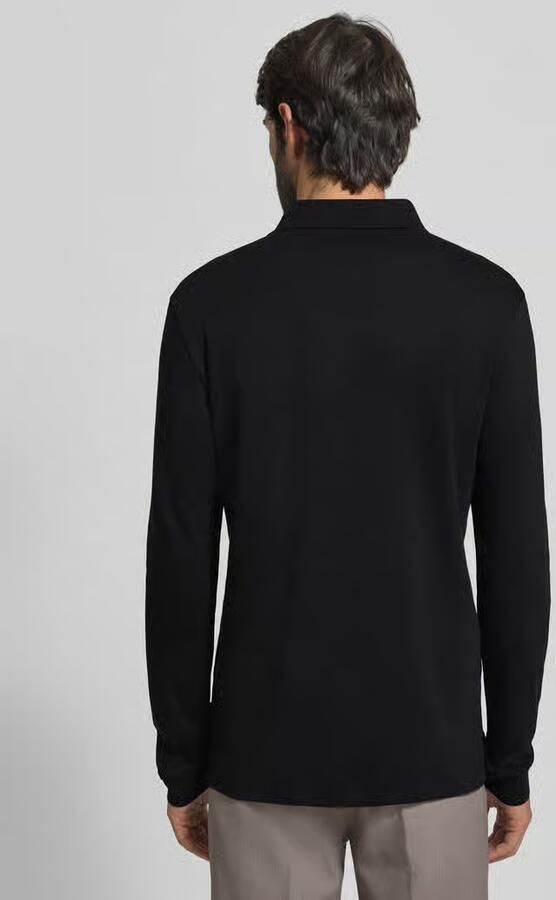 Hugo Boss Organisch Katoenen Longsleeve met Platte Gebreide Kraag Black Heren - Foto 3