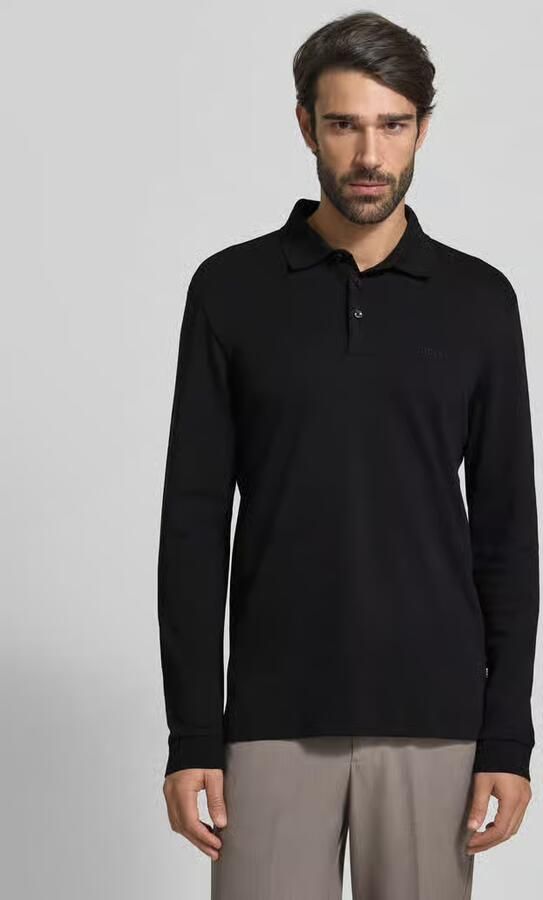 Hugo Boss Organisch Katoenen Longsleeve met Platte Gebreide Kraag Black Heren - Foto 4