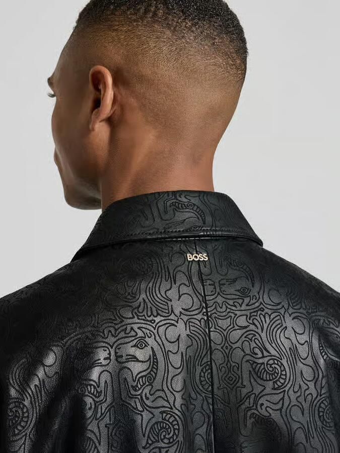 Boss Regular fit leren jack met all-over motief model 'JUZE_CNY' - Foto 2