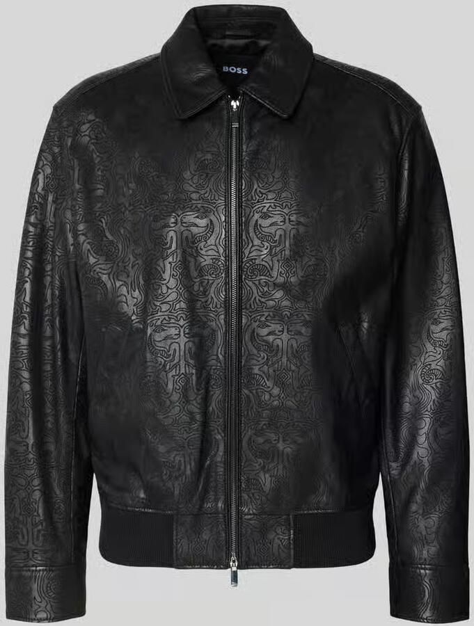 Boss Regular fit leren jack met all-over motief model 'JUZE_CNY'
