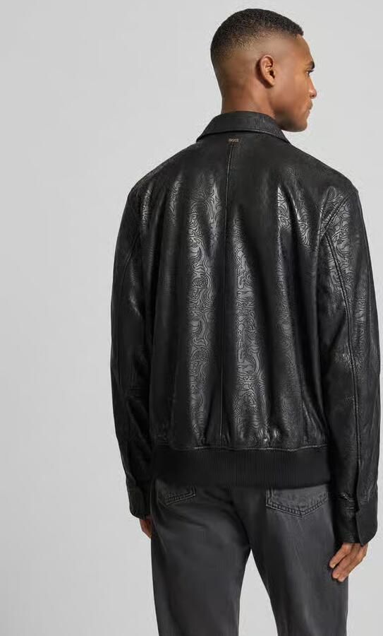 Boss Regular fit leren jack met all-over motief model 'JUZE_CNY' - Foto 3