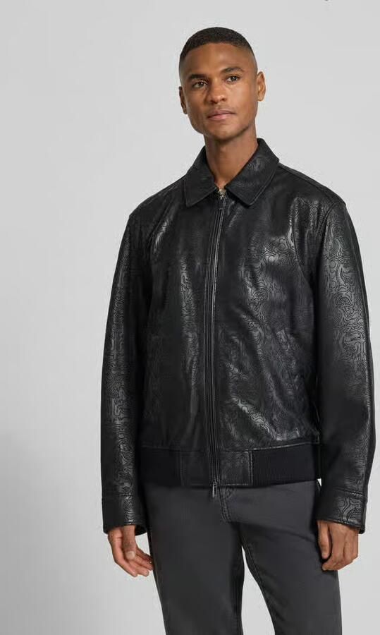 Boss Regular fit leren jack met all-over motief model 'JUZE_CNY' - Foto 4