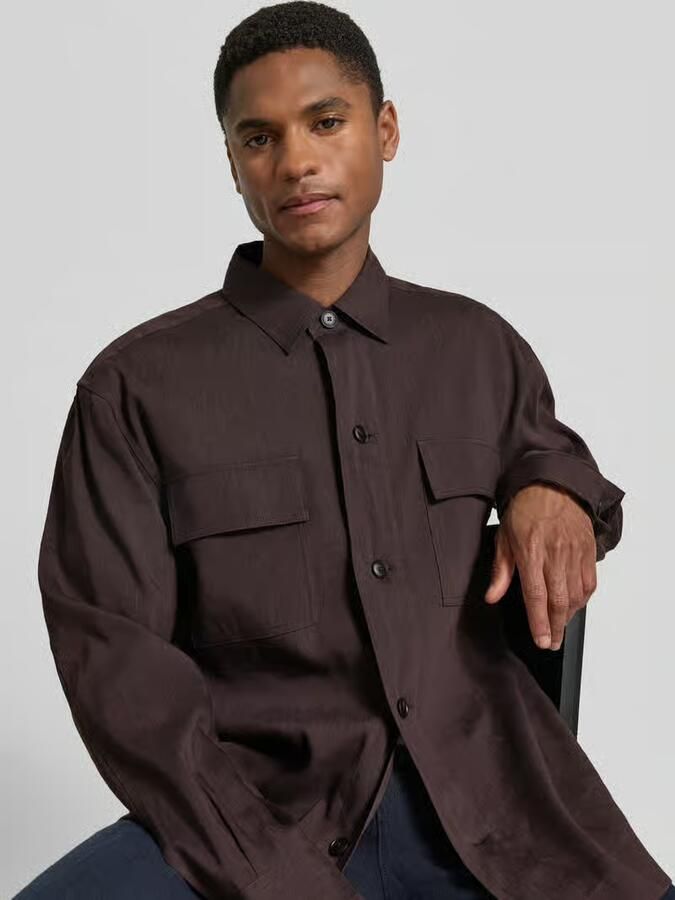 Boss regular fit overshirt van linnenmix