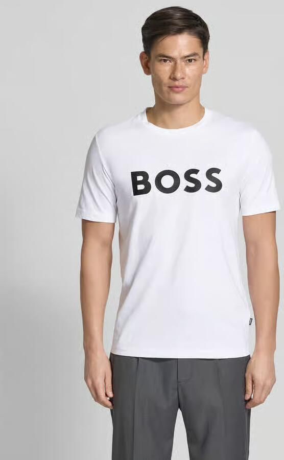 Hugo Boss Logo Print T-Shirt met Geribbelde Crew Neck White Heren - Foto 2