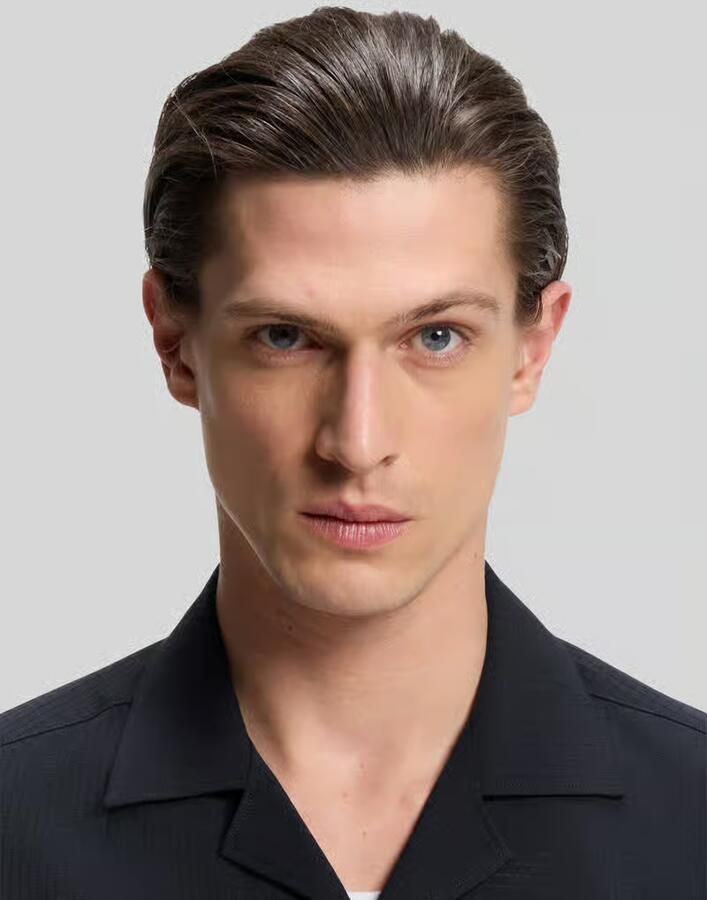 Boss Relaxed fit overhemd met korte mouwen van wolmix