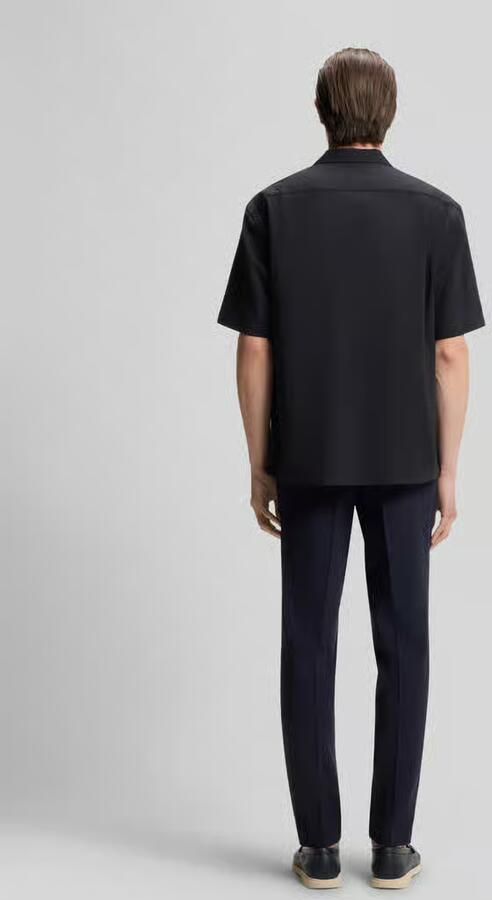 Boss Relaxed fit overhemd met korte mouwen van wolmix