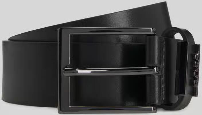 Hugo Boss Zwarte leren riem met metalen logo Black Heren