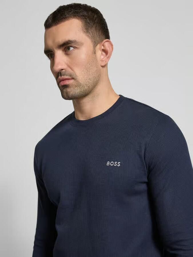 Boss Waffle Long Sleeve T-Shirt Blauw- Heren Blauw