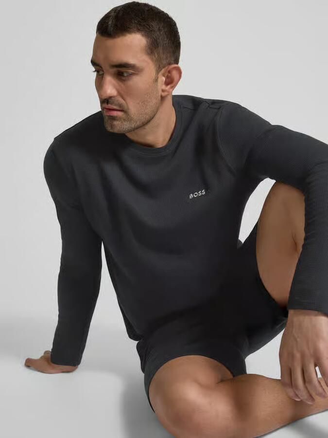 Boss Waffle Long Sleeve T-Shirt Zwart- Heren Zwart - Foto 3