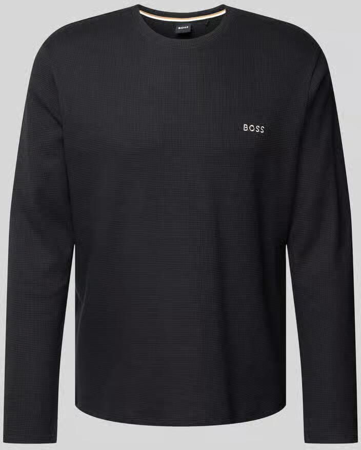 Boss Waffle Long Sleeve T-Shirt Zwart- Heren Zwart