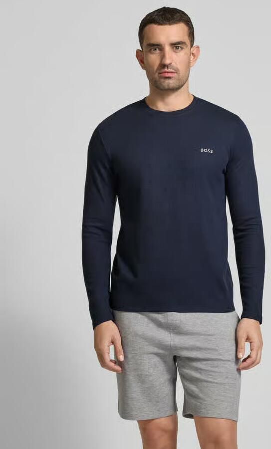 Boss Waffle Long Sleeve T-Shirt Blauw- Heren Blauw - Foto 4