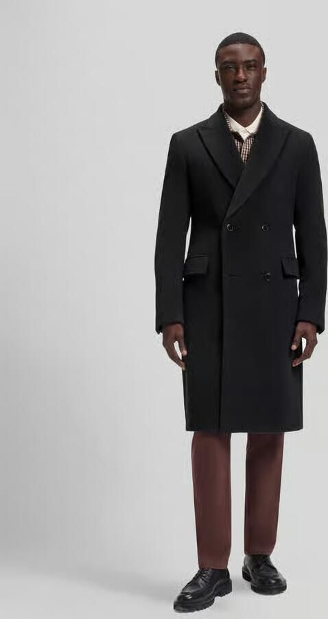 Boss Slim Fit lange jas van alpacamix model 'Hyde-DB-Peak' - Foto 3